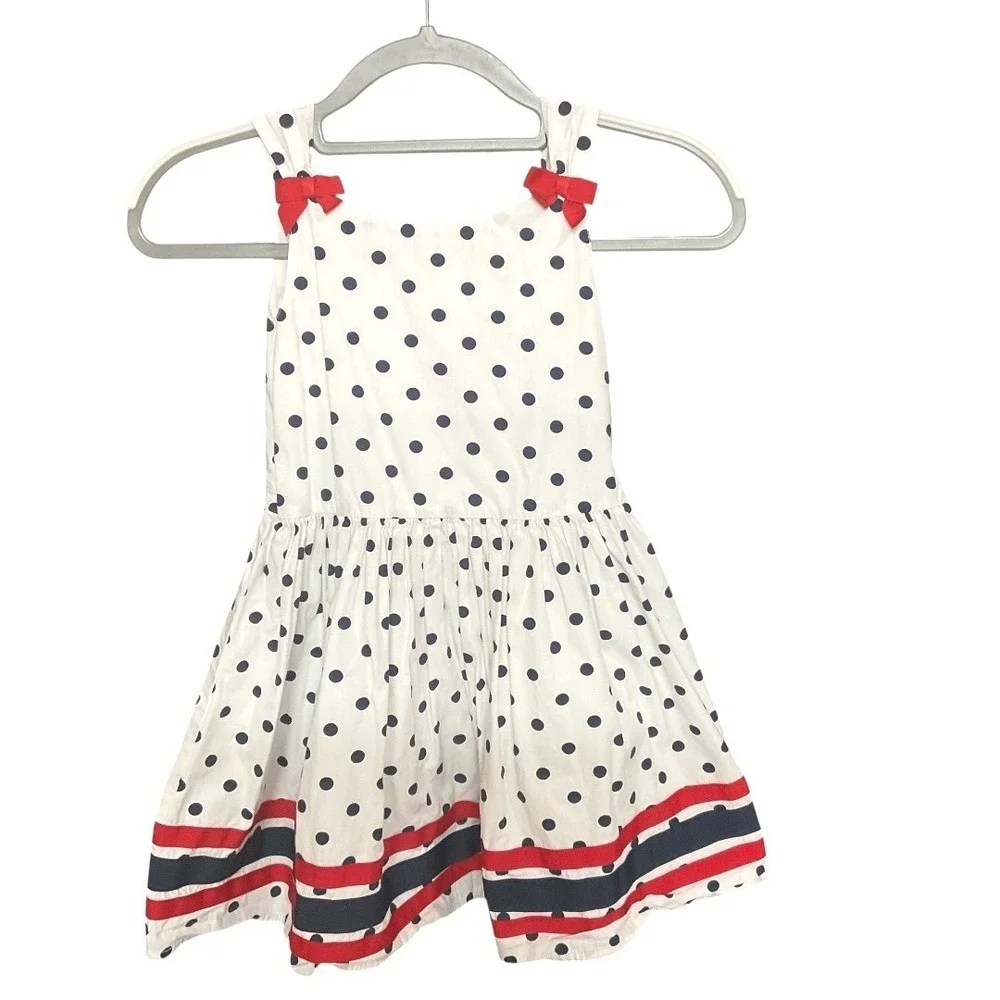 Gymboree Girls Colorblock Polka Dots Patriotic Sleeveless Dress Red Bows Size‎ 8